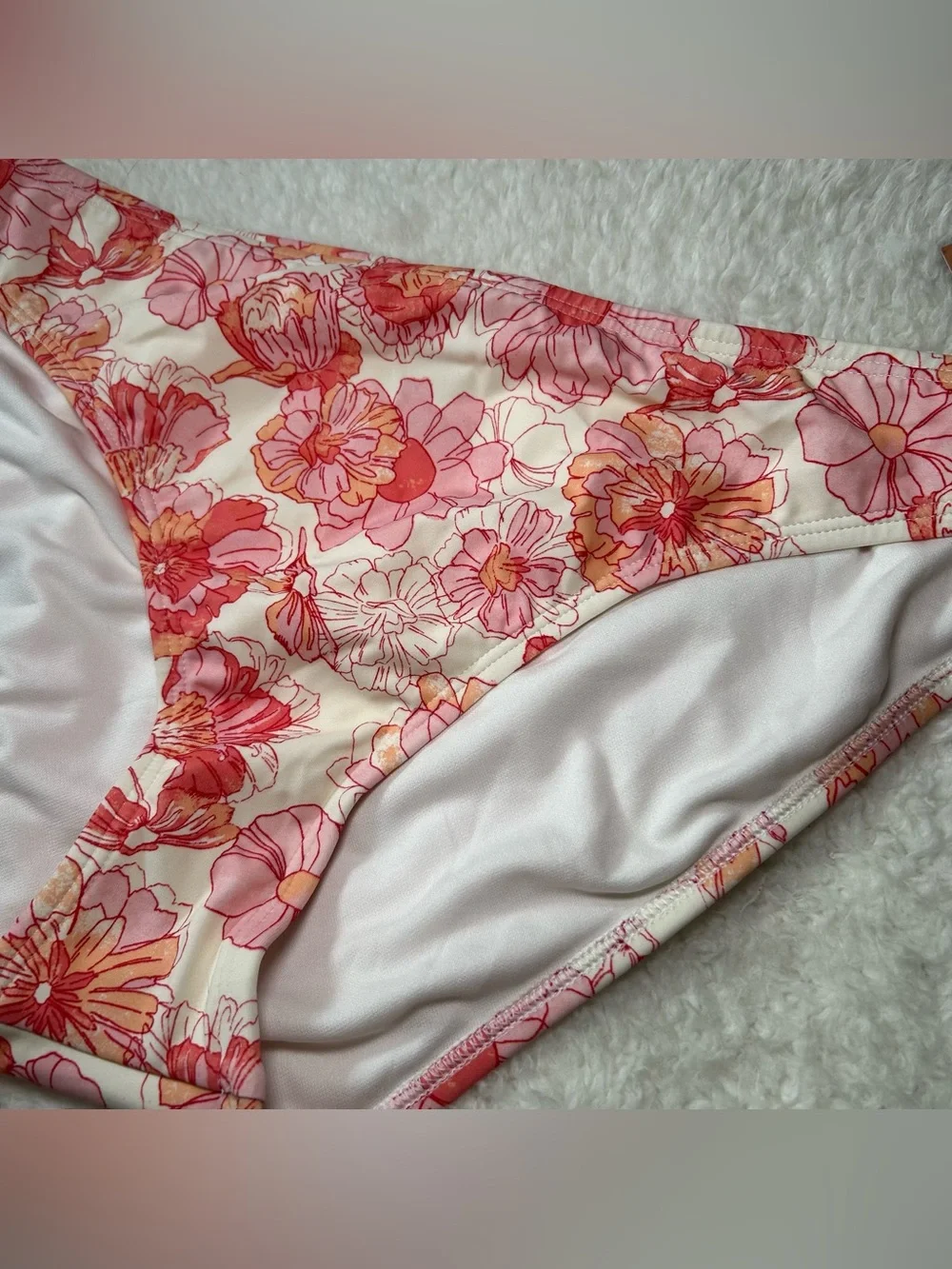 Shade & Shore Women’s Low Rise Medium Coverage Large White & Pink Floral NEW
